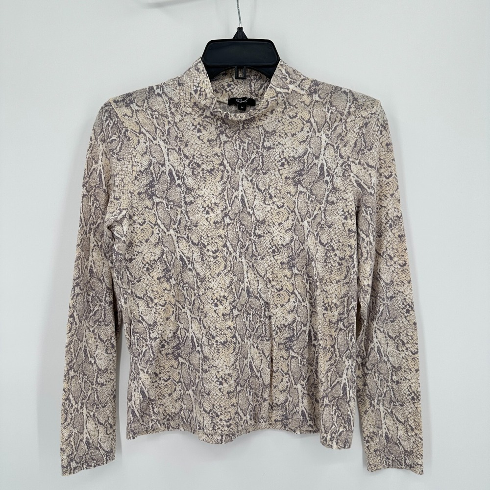 Rails Top Long Sleeve Womens M Cream Purple Snakeskin Print‎ Mock Neck Shirt